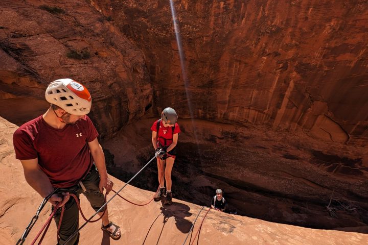 a man riding on the back of a canyon
