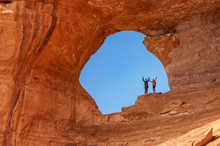 a canyon with Arches National Park in the background